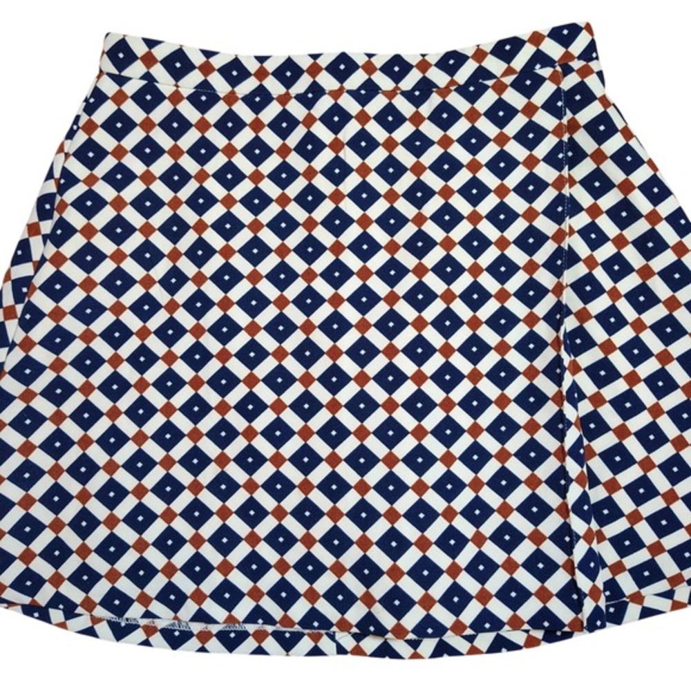 Forever 21 Women's Geometric Print A-Line Mini Skirt Navy‎ Brown Cream Size 25